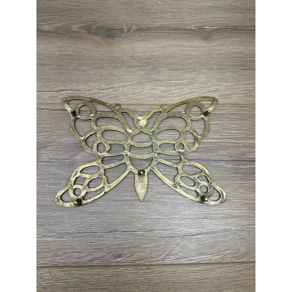 Vintage Solid Brass Butterfly Trivet Hot Plate Butterfly Kitchen Decor, 8.5 Inch